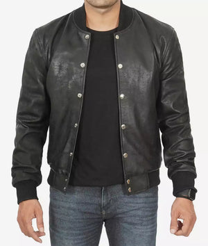 Portwood Mens Black Snuff Leather Bomber Jacket