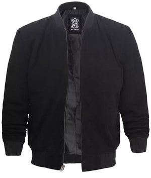 Mens Premium Black Suede Leather Bomber Jacket