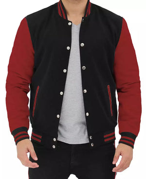 Mens Black and Maroon Varsity Jacket - Classic Style