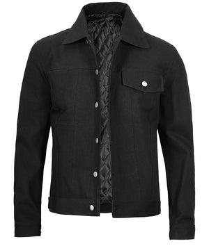 Mens Black Cotton Trucker Jacket