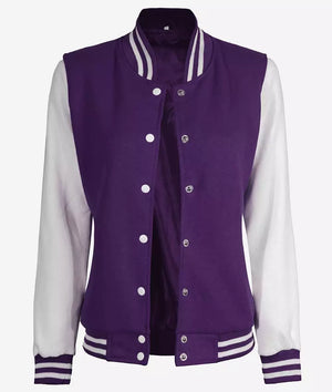 Purple and White Womens Varsity Jacket - Letterman Style