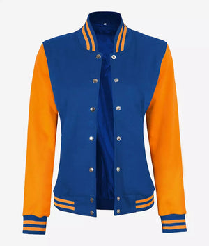 Yellow and Blue Womens Varsity Jacket - Baseball Style