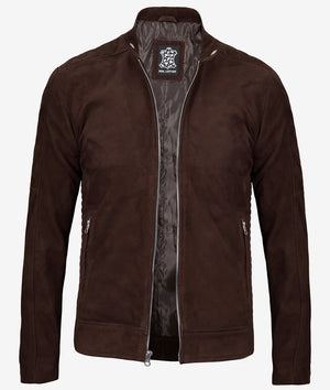 Men Top Notch Dark Brown Suede Leather Jacket