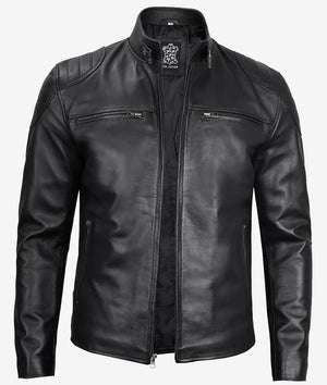 Mens Black Lambskin Leather Cafe Racer Jacket