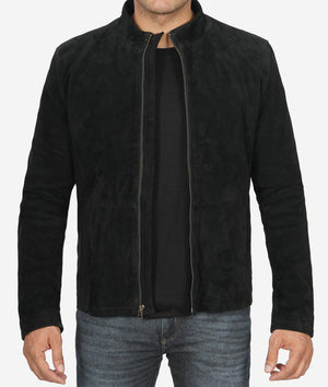 Mens Real Suede Leather Black Biker Jacket