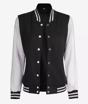 White and Black Womens Varsity Jacket - Baseball Style