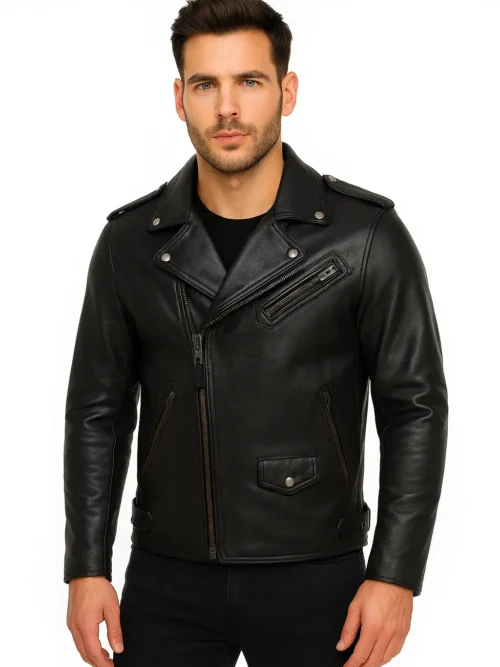 Classic Black Rider Leather Jacket with Secure Zipper Pocket