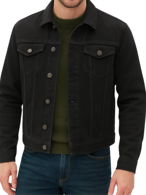 Men's Black Denim Cotton Jacket