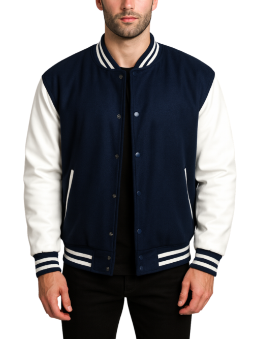 Men's Dark Navy Blue Wool Varsity Jacket