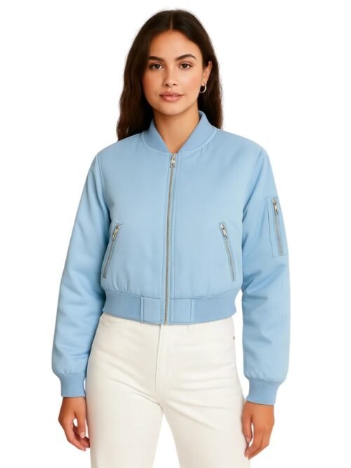 Women’s Sky Blue Satin Bomber Jacket
