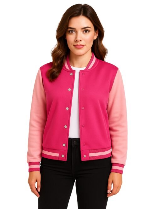 Women_s Pink Wool Letterman Varsity Jacket