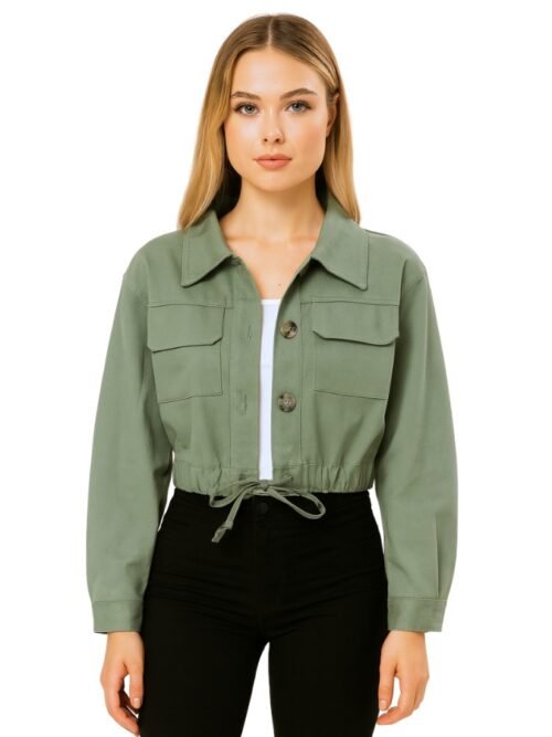 Women's Military Green Denim Cotton Jacket