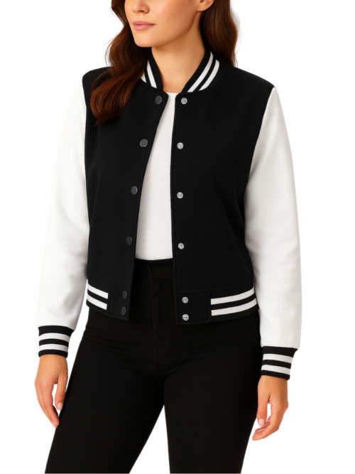 Women's Black Wool Varsity Jacket