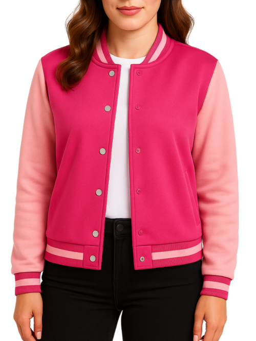 Women's Pink Wool Letterman Varsity Jacket