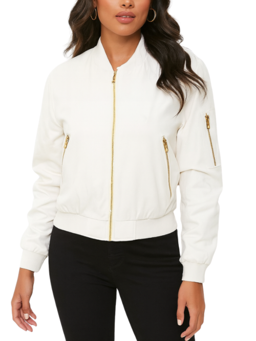 Women’s White Satin Bomber Jacket