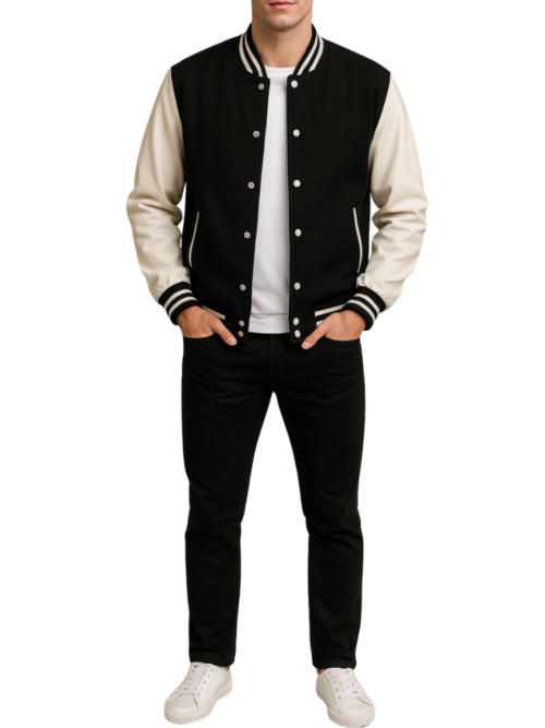 Men's Black Wool Varsity Jacket